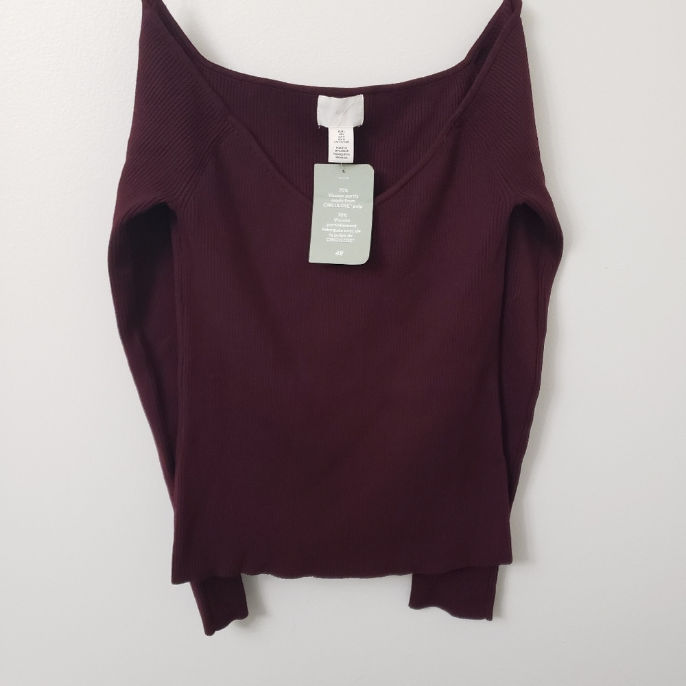 H&M Women's Burgundy Off-Shoulder Top Size: L - Picture 1 of 5